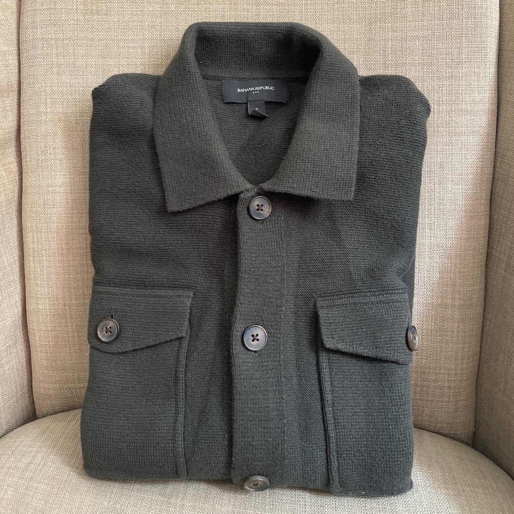 BANANA REPUBLIC | Men's | Vegan Suede Patch Jacket Sweater | Wilderness Green